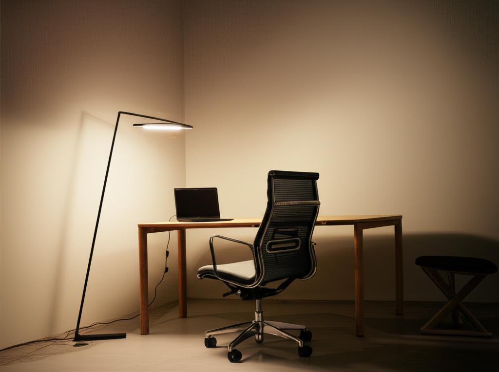 Lampa podłogowa jako uzupełnienie oświetlenia w domowym biurze